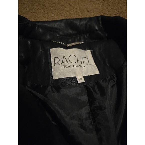 Rachel Rachel Roy Womens Faux Leather Long Sleeve Motorcycle Jacket Black  XL - Picture 2 of 6